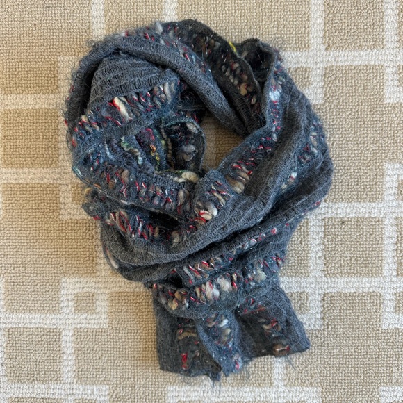 Ostinelli Boucle Knit Scarf Charcoal Multicolor Textured Winter Made In Italy OS - Picture 3 of 8